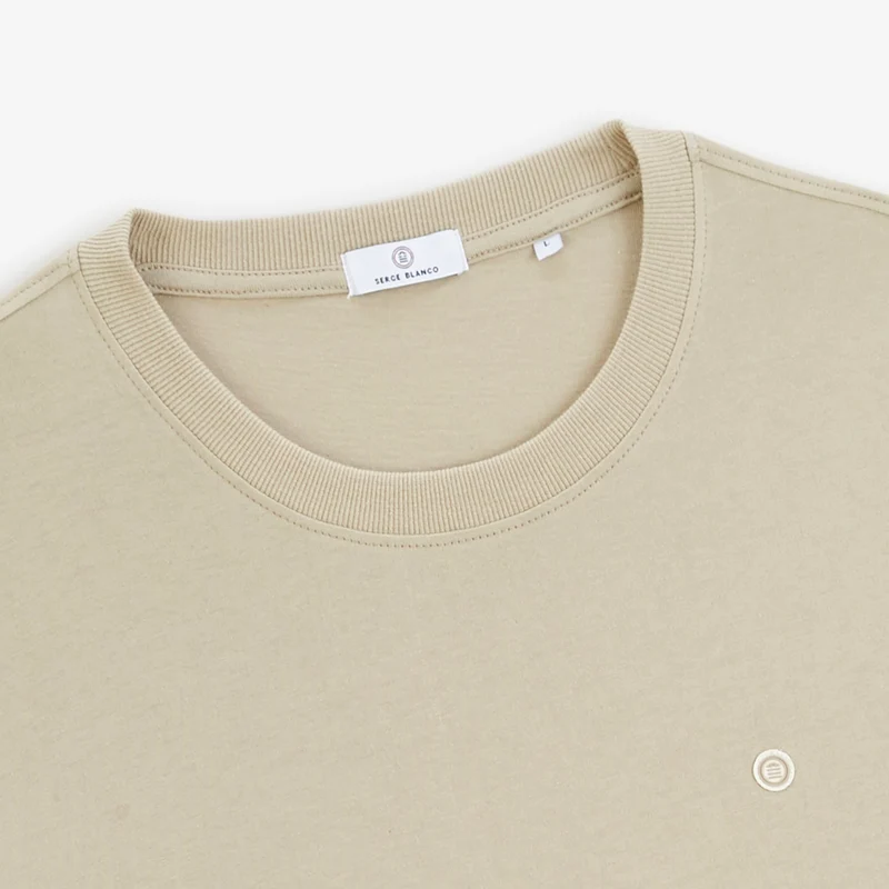 T-shirt manches courtes col rond 100% coton beige Théo