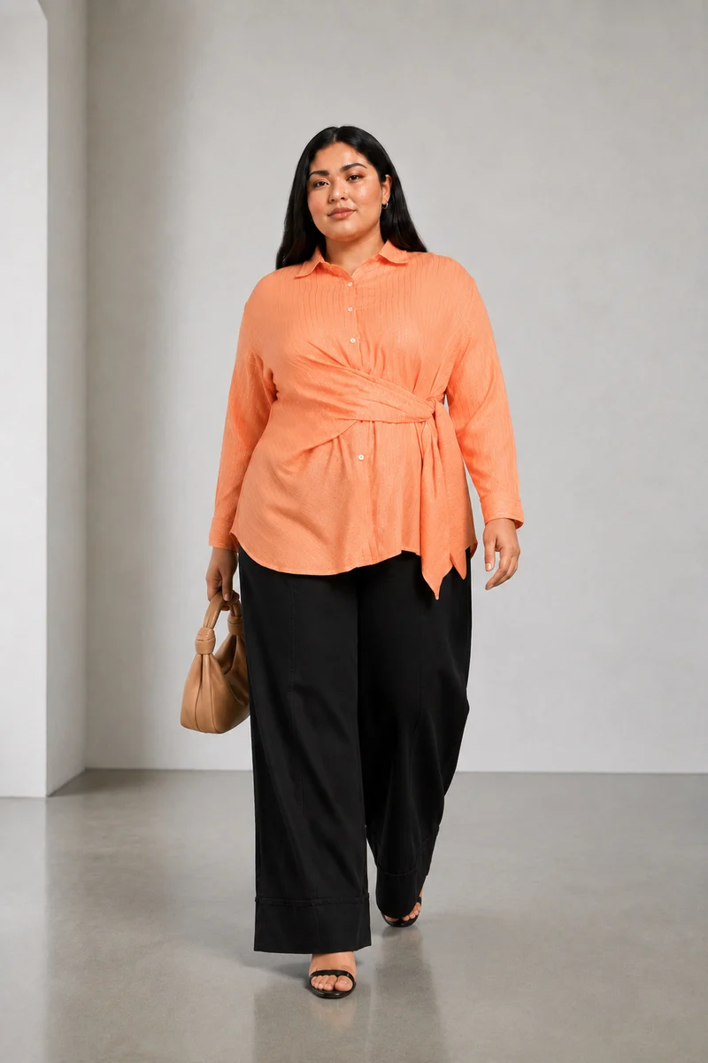 Tavian|Cotton Striped Side Tie Up Shirt