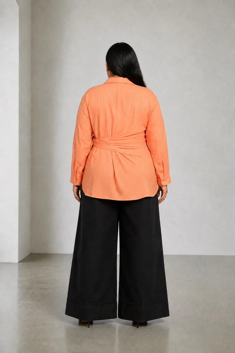Tavian|Cotton Striped Side Tie Up Shirt