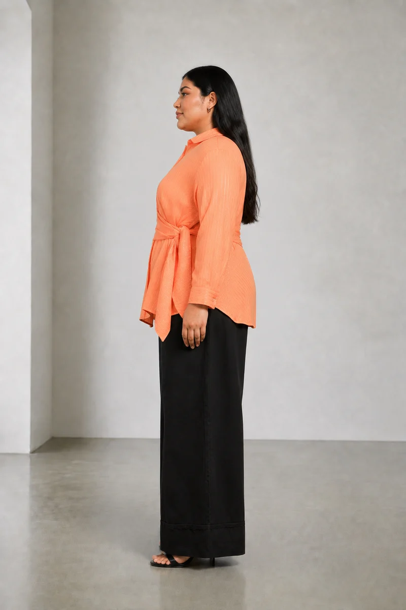Tavian|Cotton Striped Side Tie Up Shirt