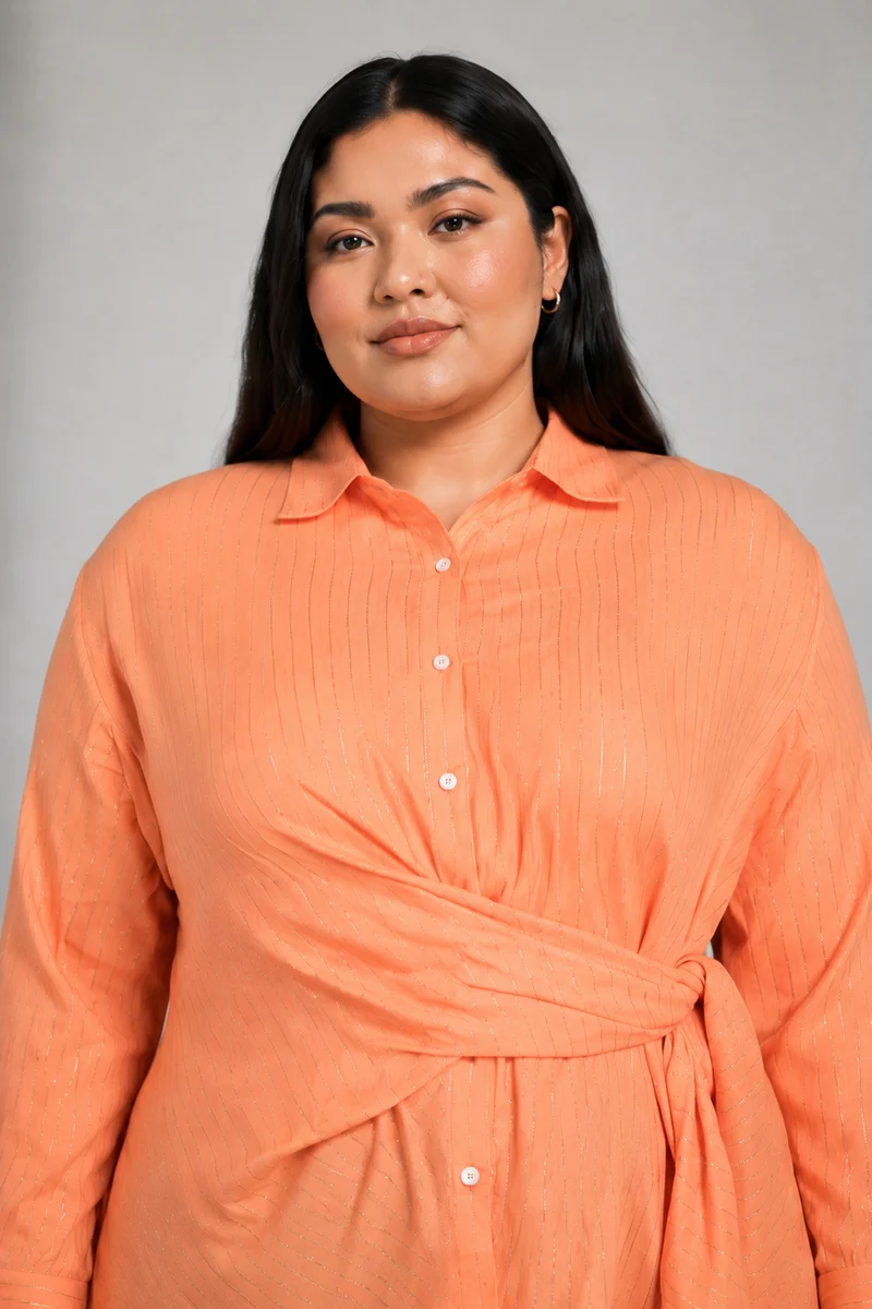 Tavian|Cotton Striped Side Tie Up Shirt