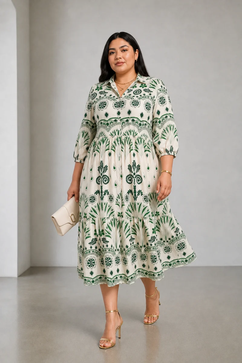 Mavora|Cotton Tiered Midi Shirt Dress