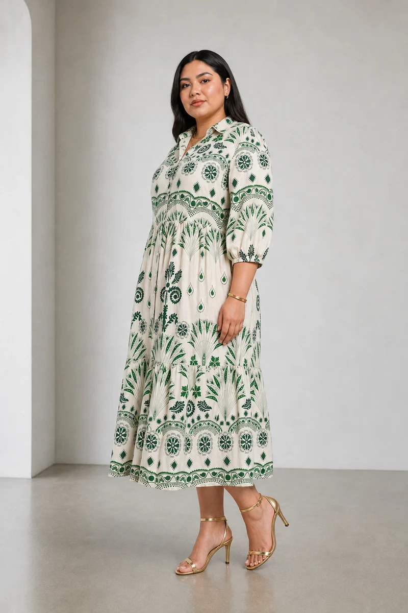 Mavora|Cotton Tiered Midi Shirt Dress