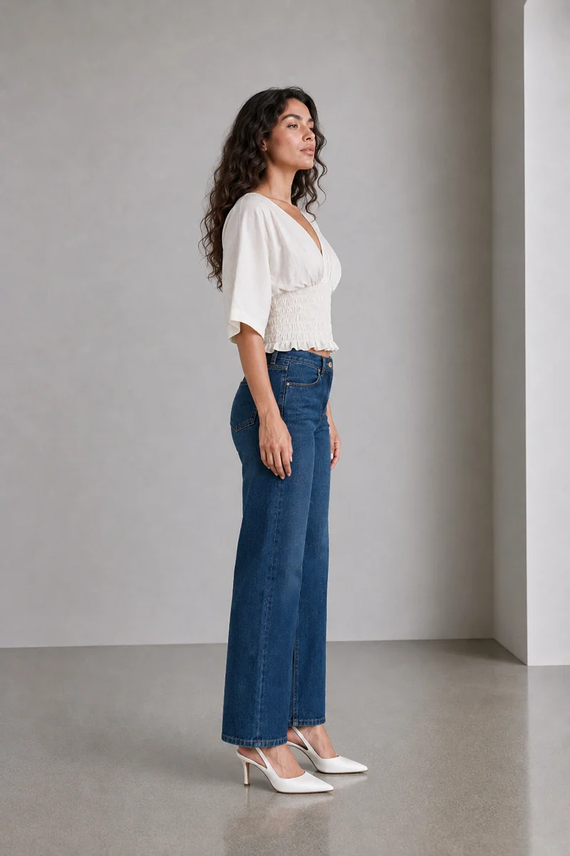 Aisla|Ivory Smocked Waist V Neck Top