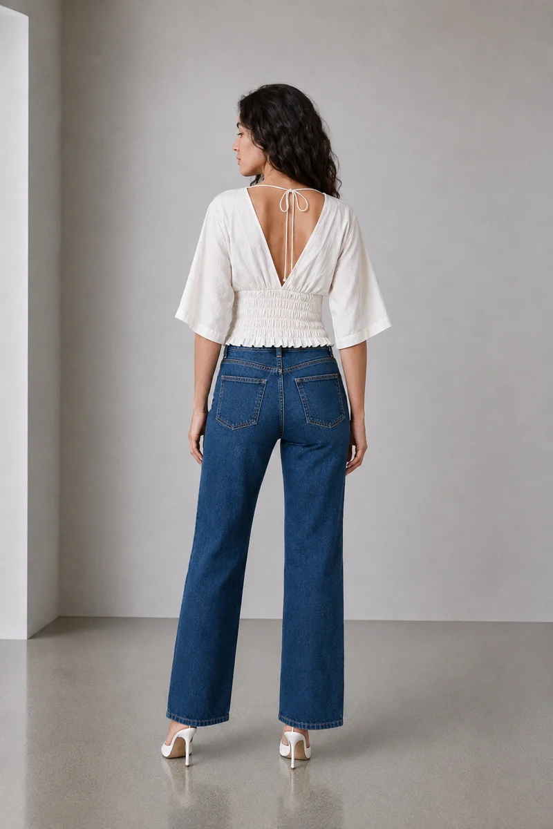 Aisla|Ivory Smocked Waist V Neck Top