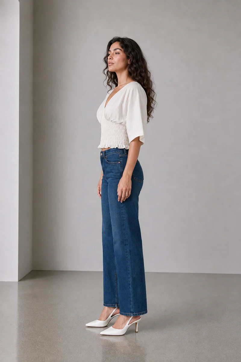 Aisla|Ivory Smocked Waist V Neck Top