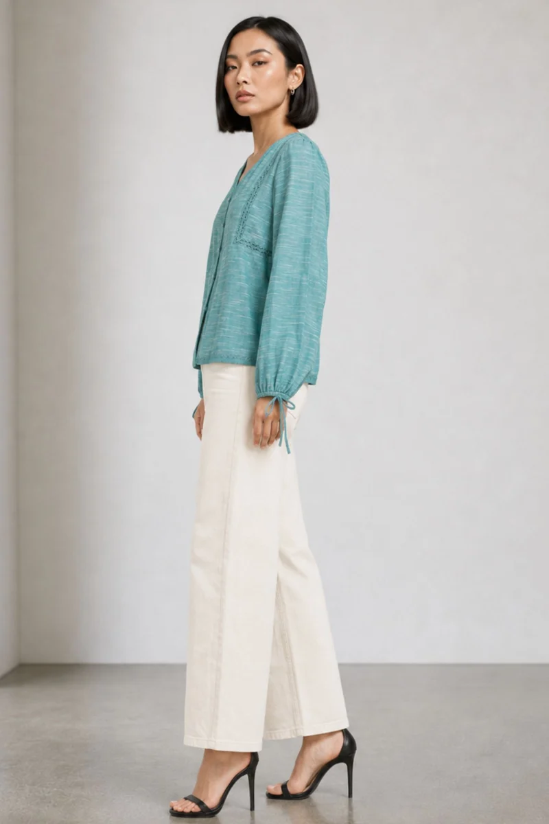 Tessel|Cotton Slub Top With Lace Detail