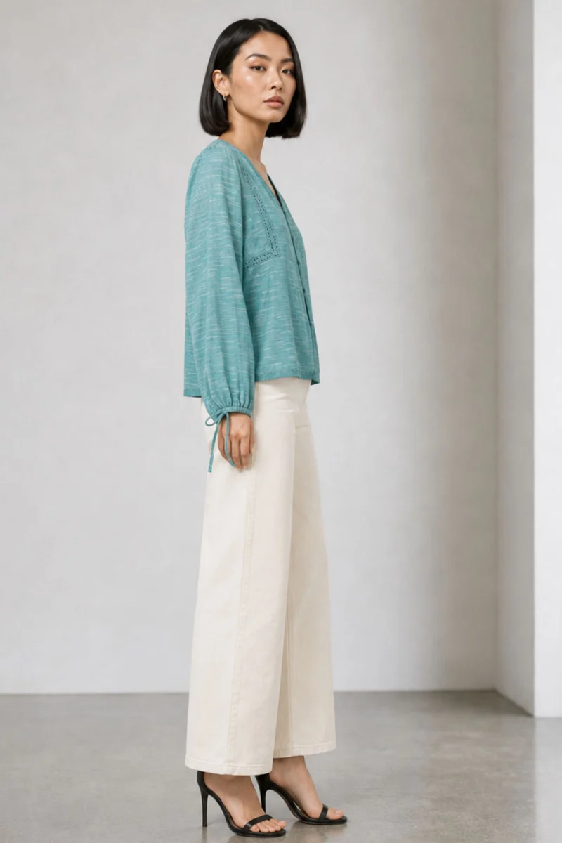 Tessel|Cotton Slub Top With Lace Detail