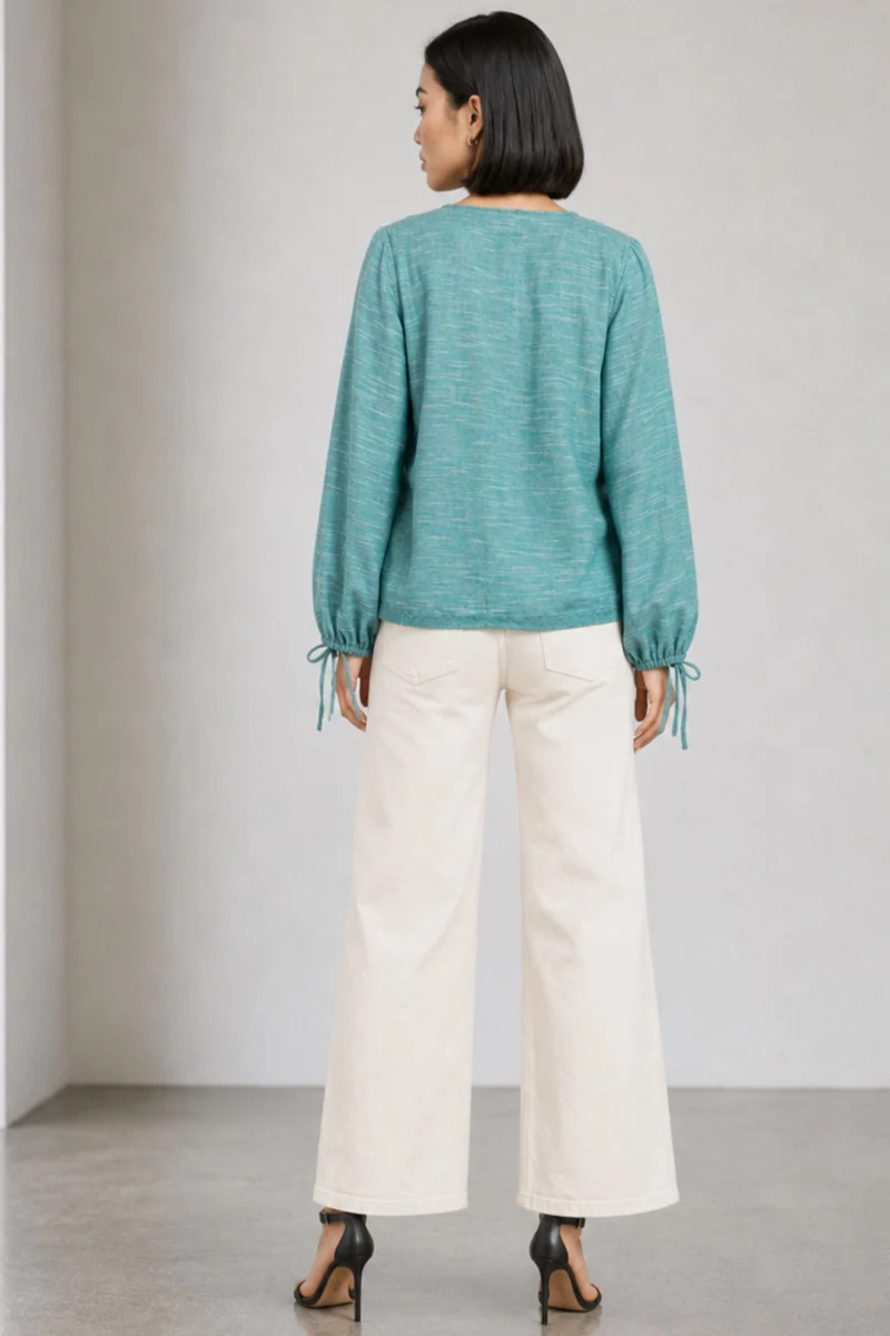 Tessel|Cotton Slub Top With Lace Detail