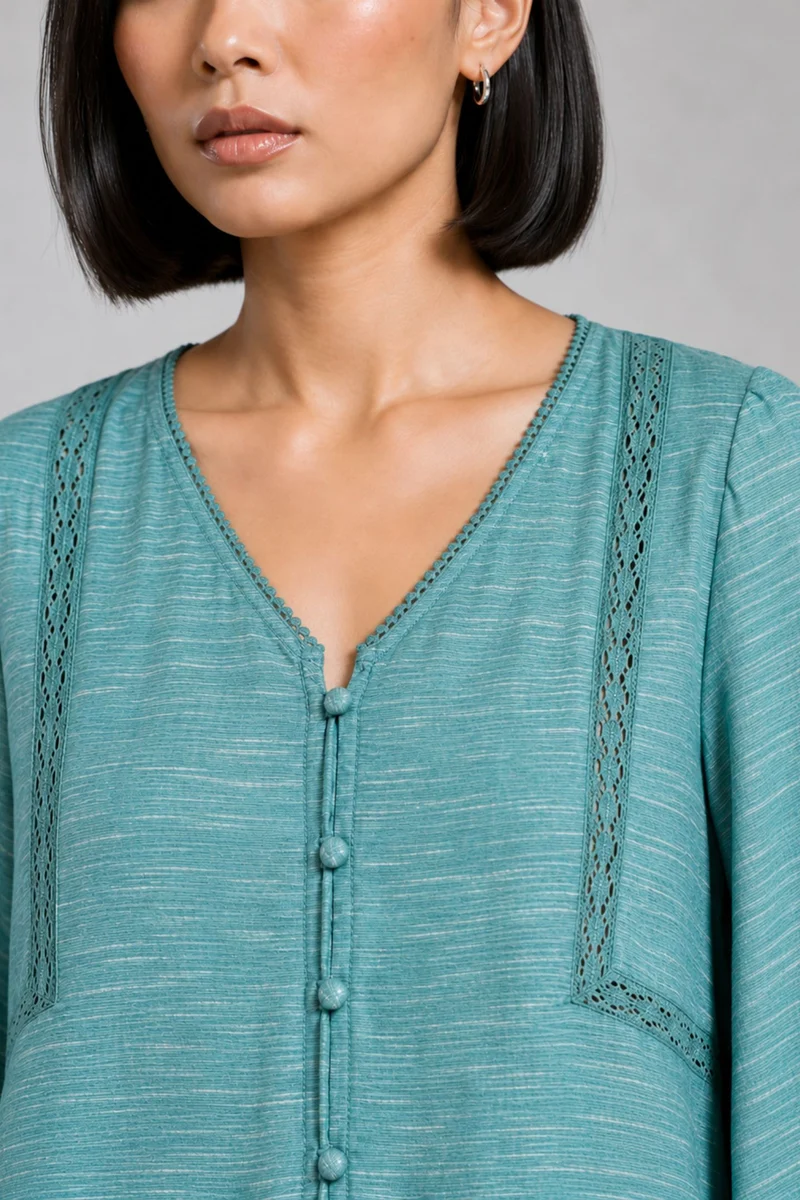 Tessel|Cotton Slub Top With Lace Detail