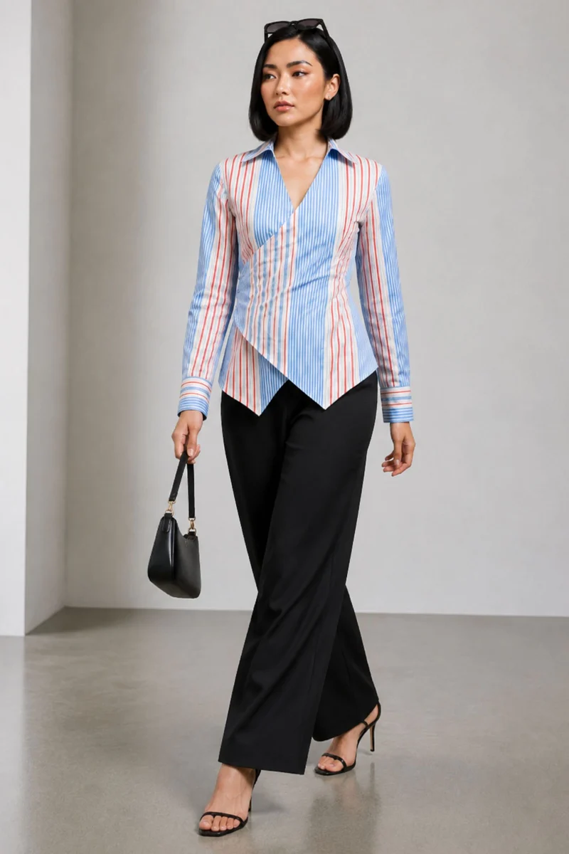 Noria|Cotton Stripped Wrap Detail Shirt