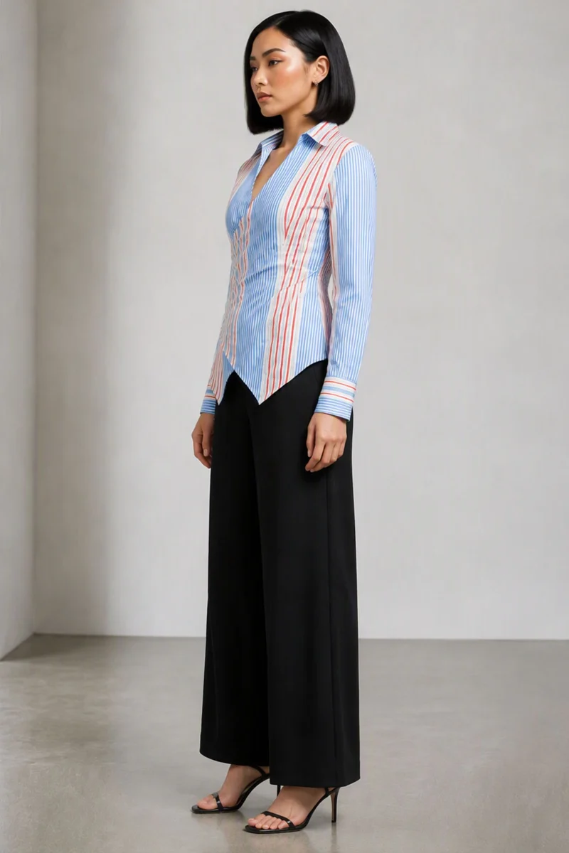 Noria|Cotton Stripped Wrap Detail Shirt