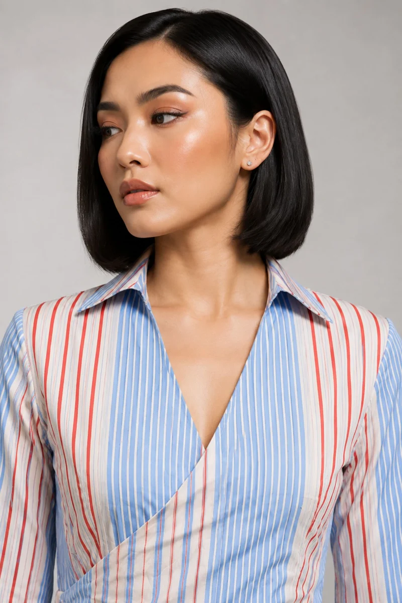 Noria|Cotton Stripped Wrap Detail Shirt