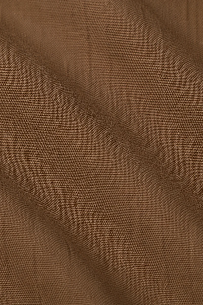 Brena|Brown Cotton Slub Puff Sleeve Shirt