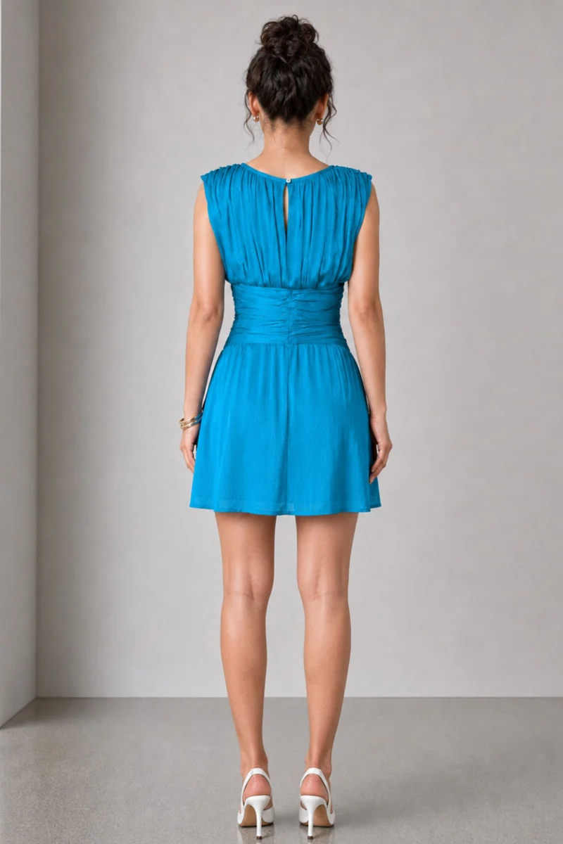 Aurev|Viscose Chiffon Ruched Waist Mini Dress