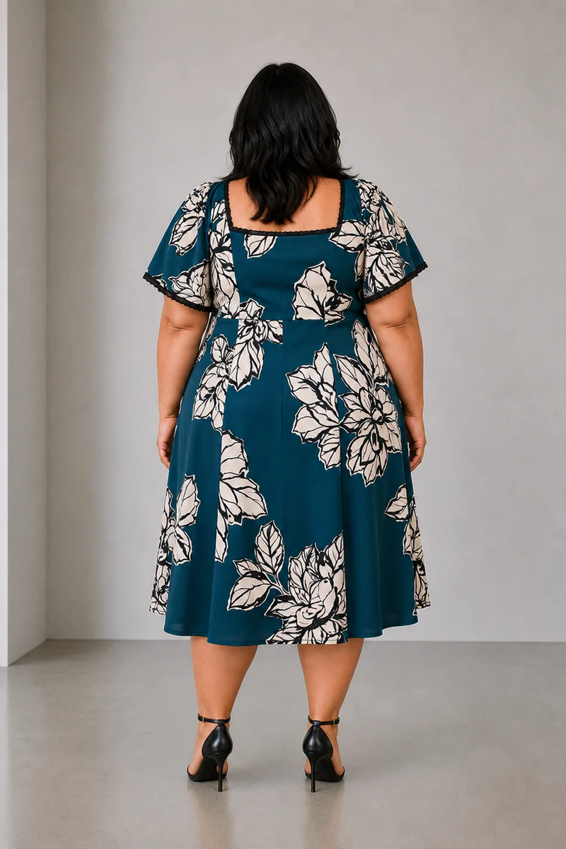 Belva|Viscose Midi Dress With Lace Insert