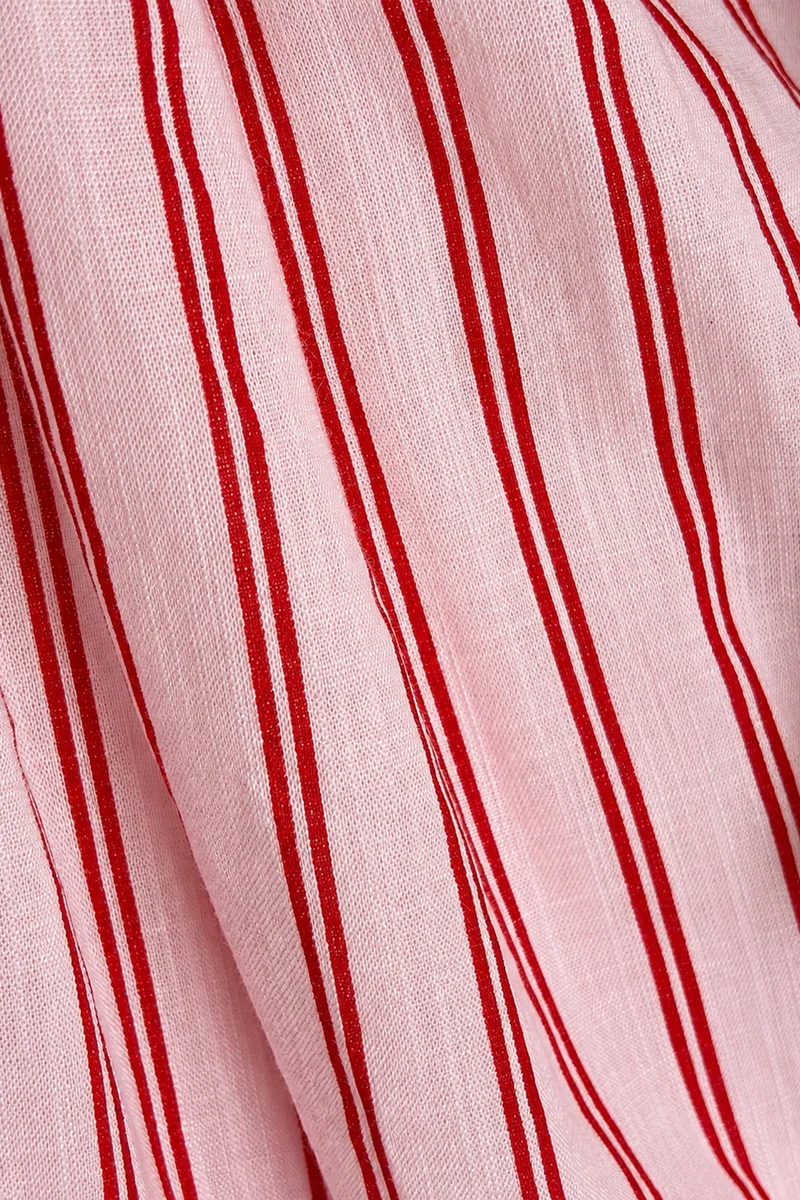 Elvia|Cotton Striped Tier Dress With Lace