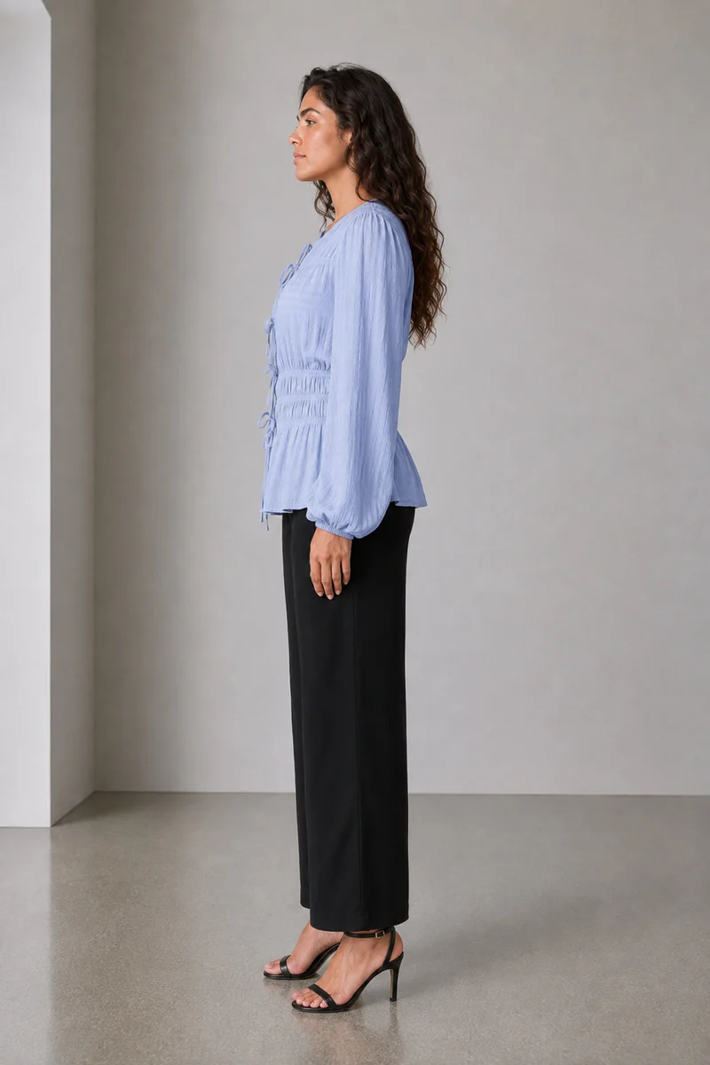 Mevra|Viscose Smocked Waist Full Sleeve Top