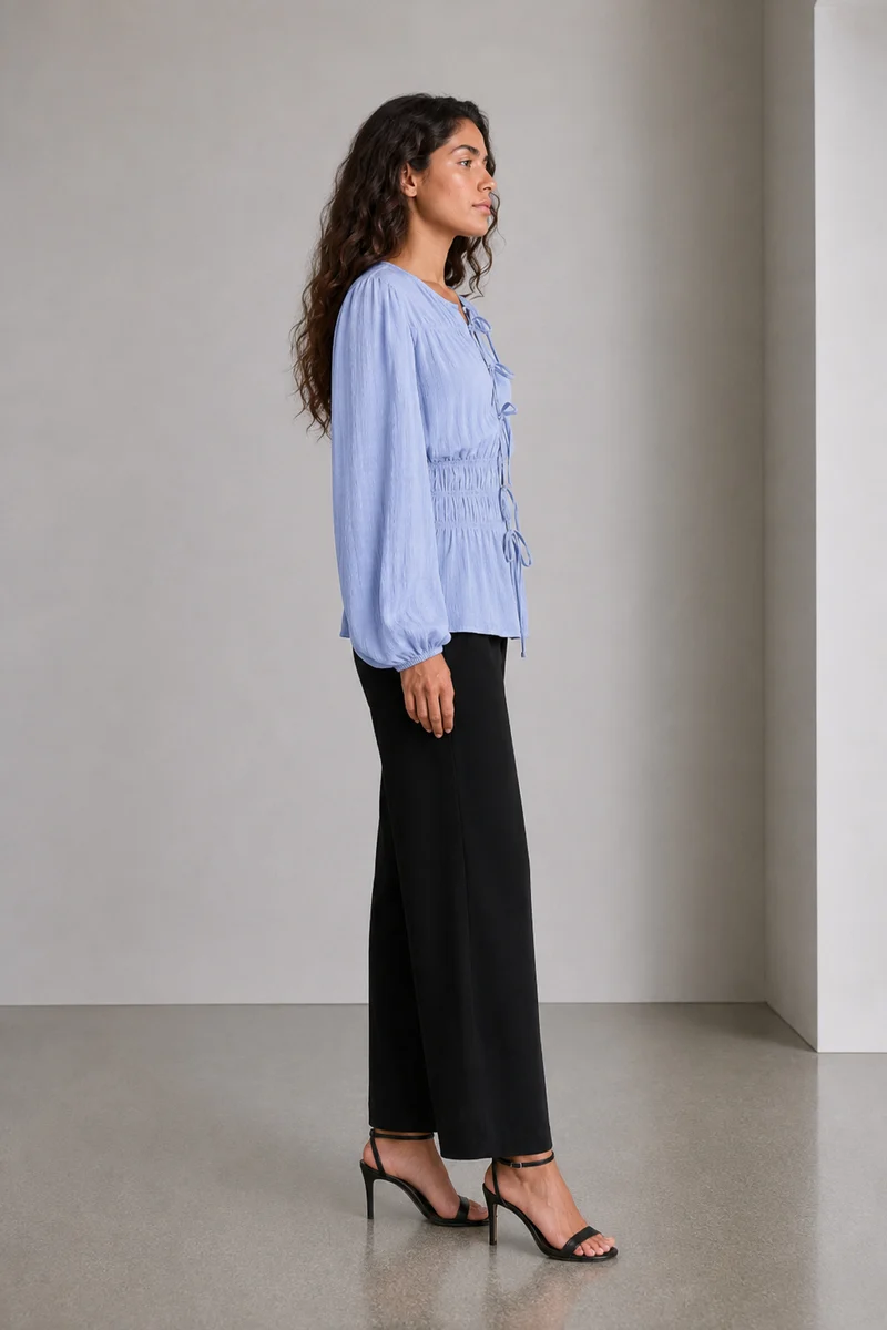 Mevra|Viscose Smocked Waist Full Sleeve Top