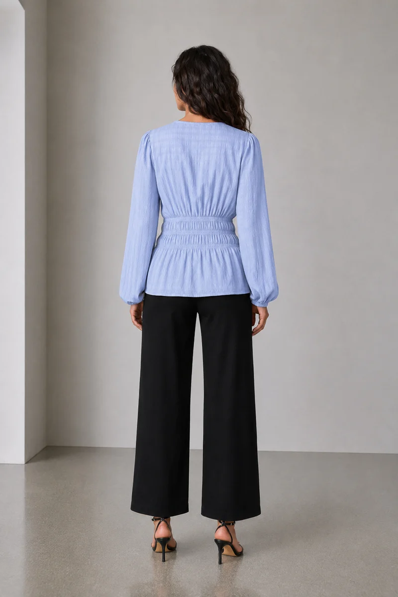 Mevra|Viscose Smocked Waist Full Sleeve Top