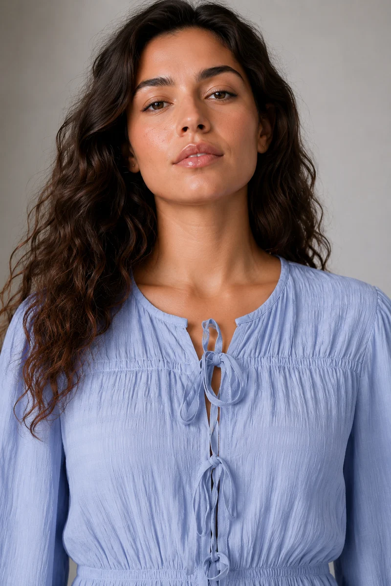 Mevra|Viscose Smocked Waist Full Sleeve Top