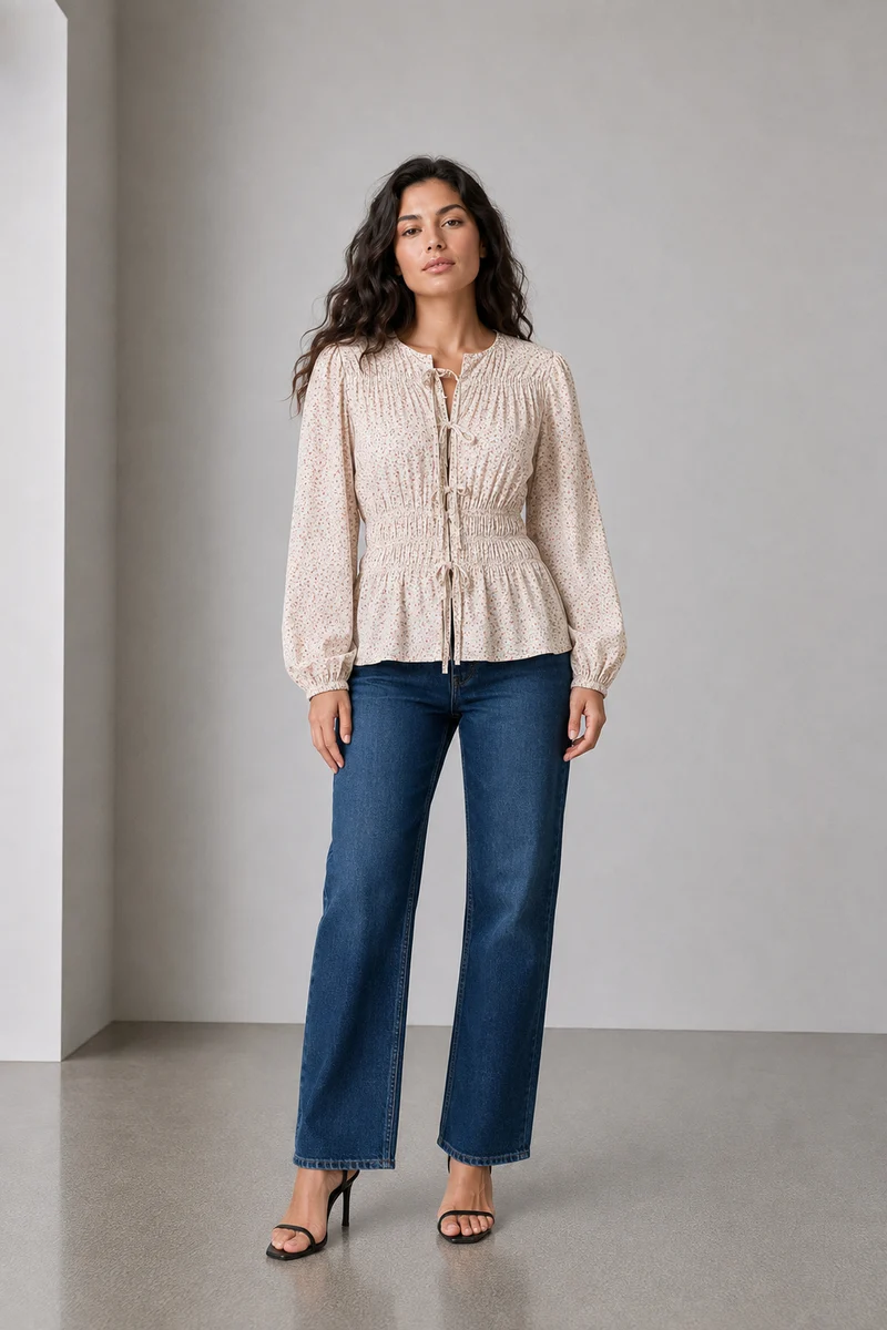 Mavin|Viscose Smocked Waist Full Sleeve Top