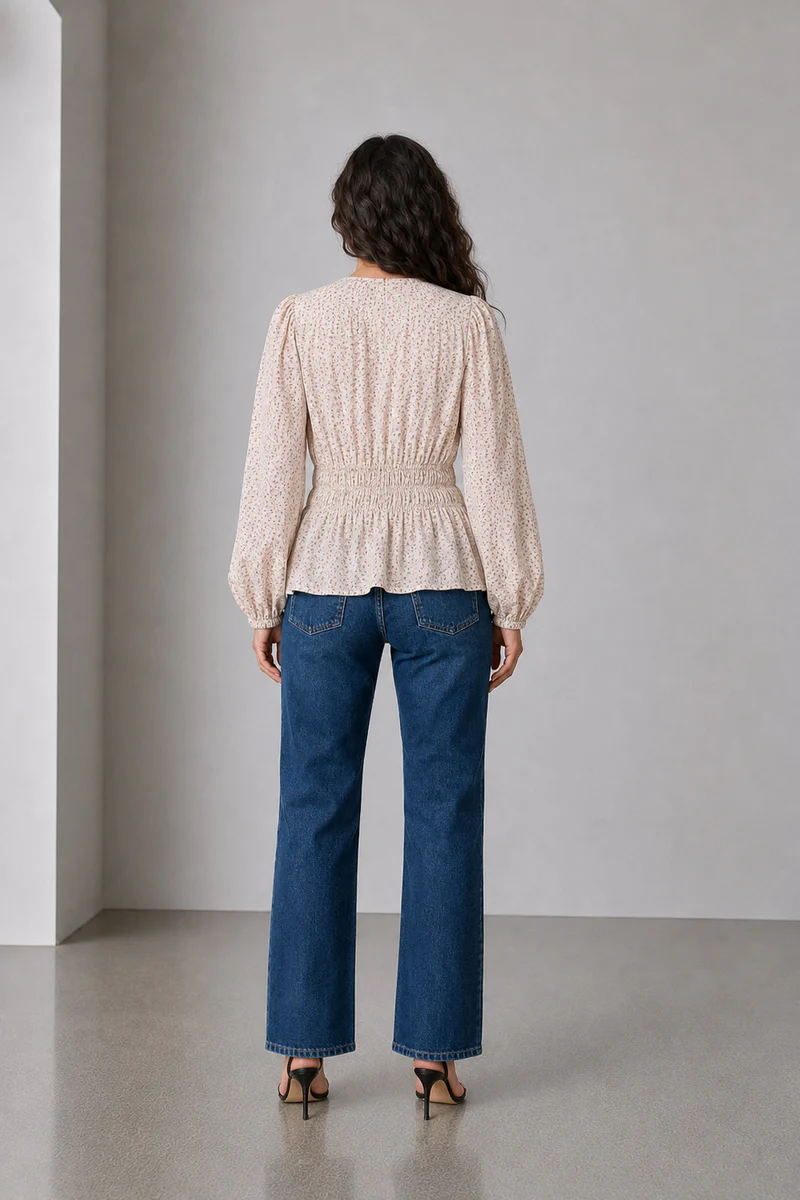 Mavin|Viscose Smocked Waist Full Sleeve Top