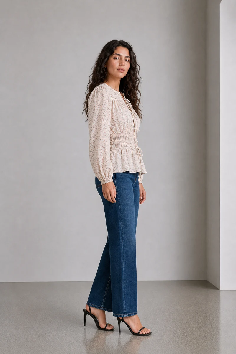 Mavin|Viscose Smocked Waist Full Sleeve Top