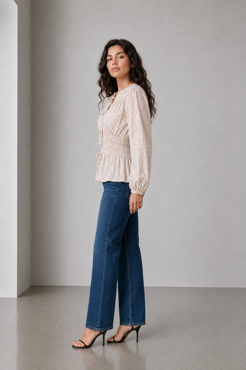 Mavin|Viscose Smocked Waist Full Sleeve Top
