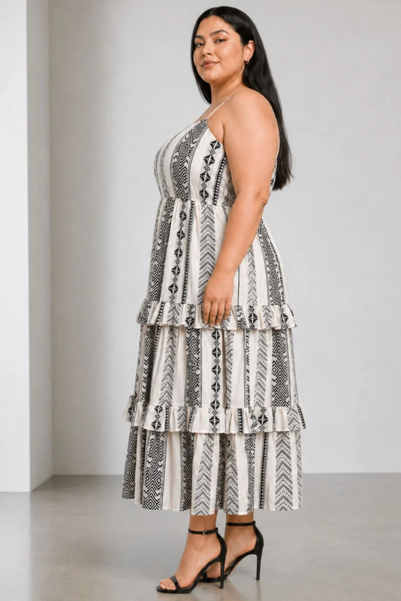 Cirel|Viscose Tiered Maxi Ruffle Dress