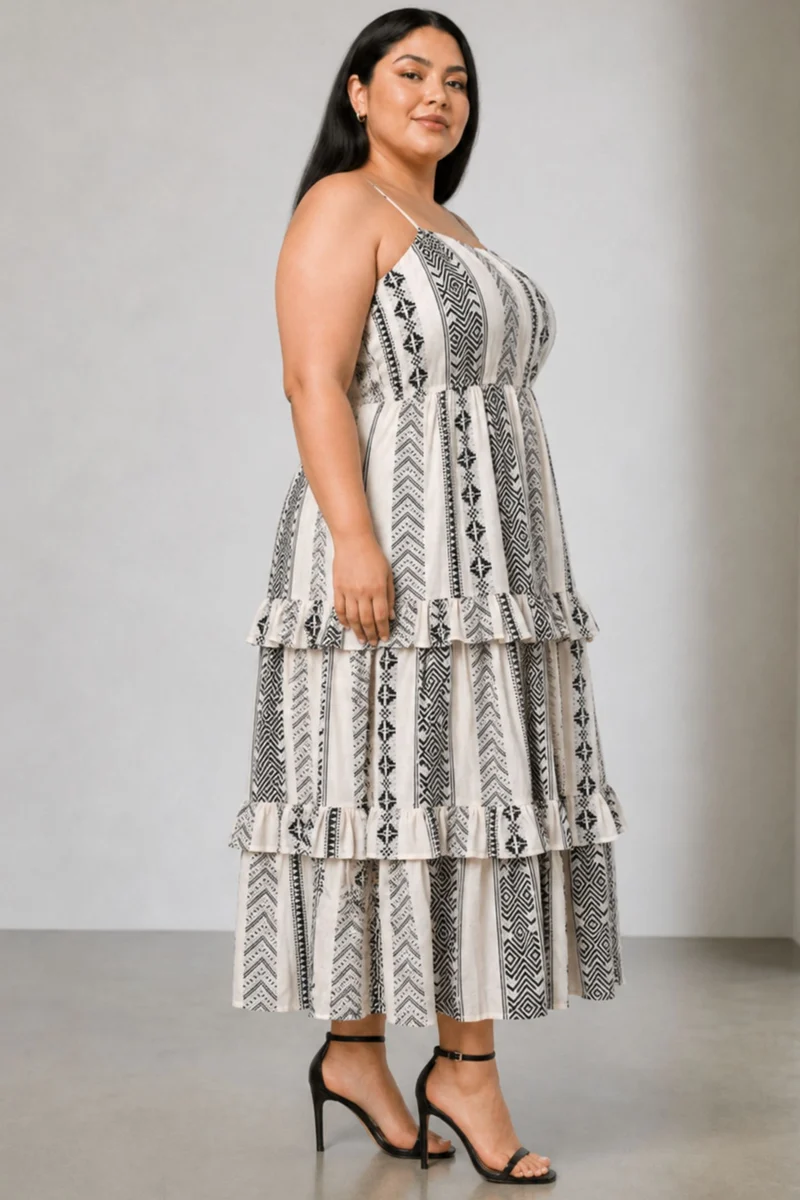 Cirel|Viscose Tiered Maxi Ruffle Dress
