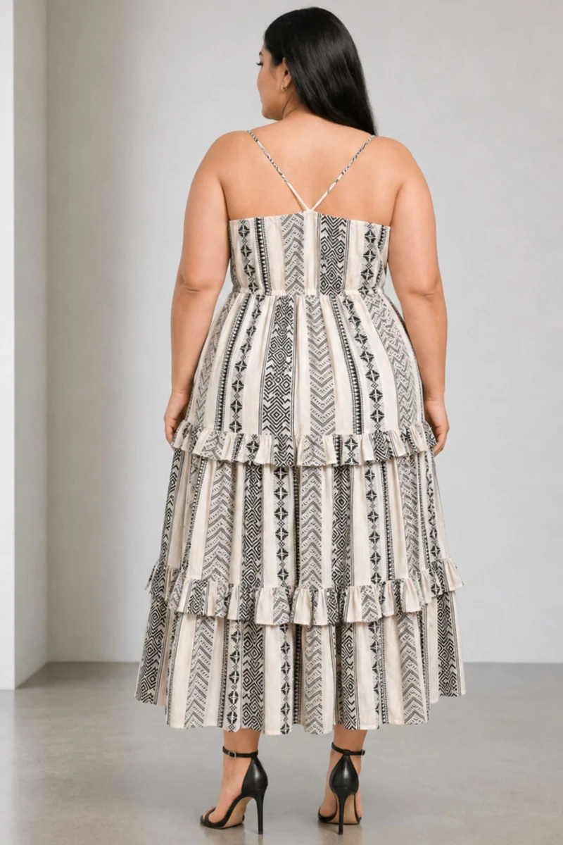 Cirel|Viscose Tiered Maxi Ruffle Dress