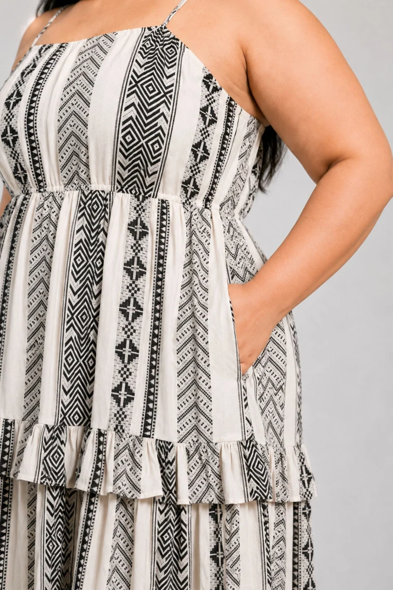 Cirel|Viscose Tiered Maxi Ruffle Dress