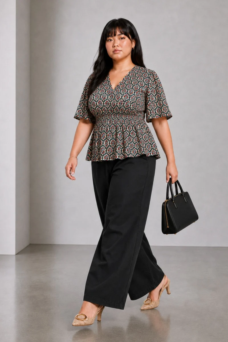 Sarel|Viscose V Neck Top With Flared Sleeve