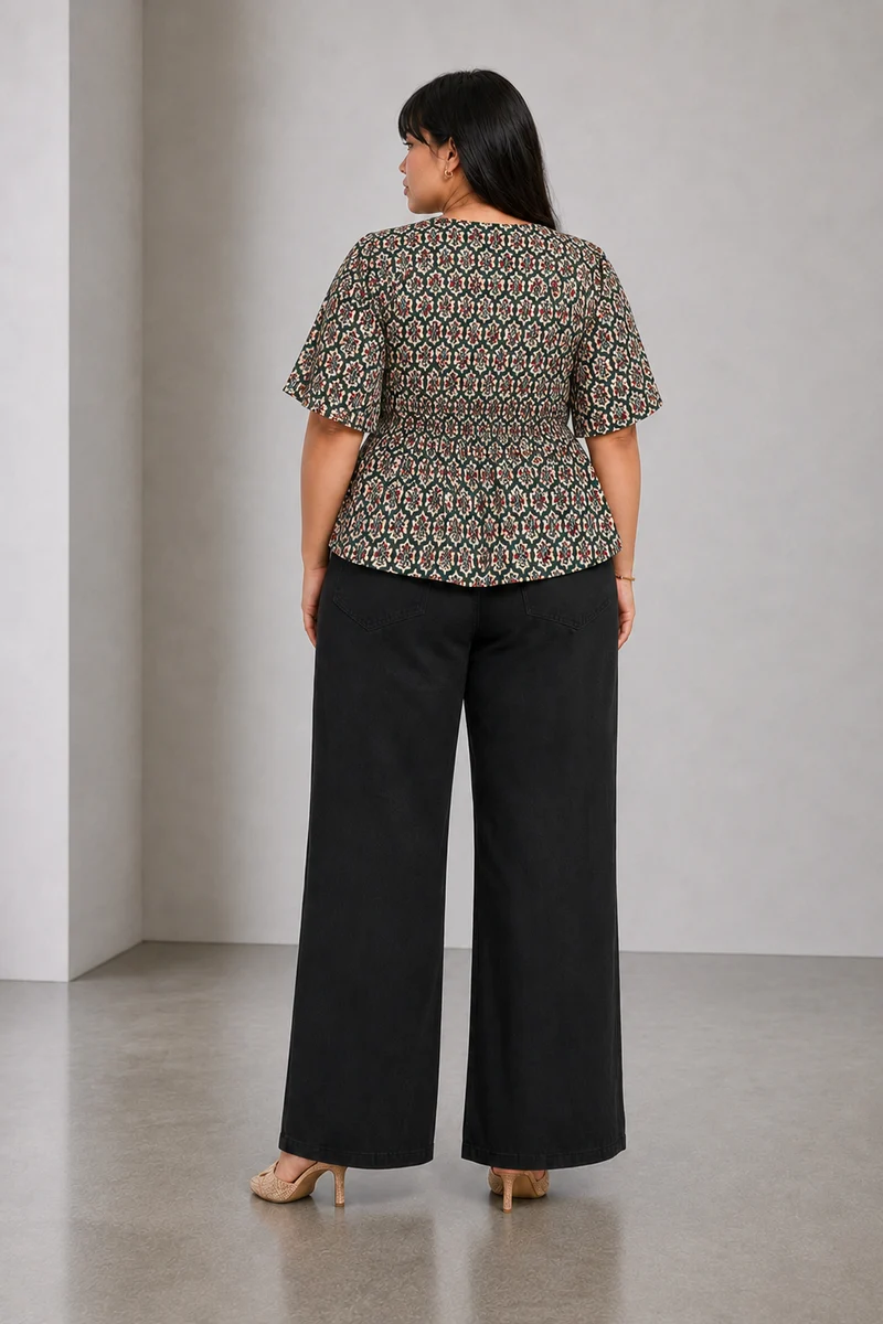 Sarel|Viscose V Neck Top With Flared Sleeve
