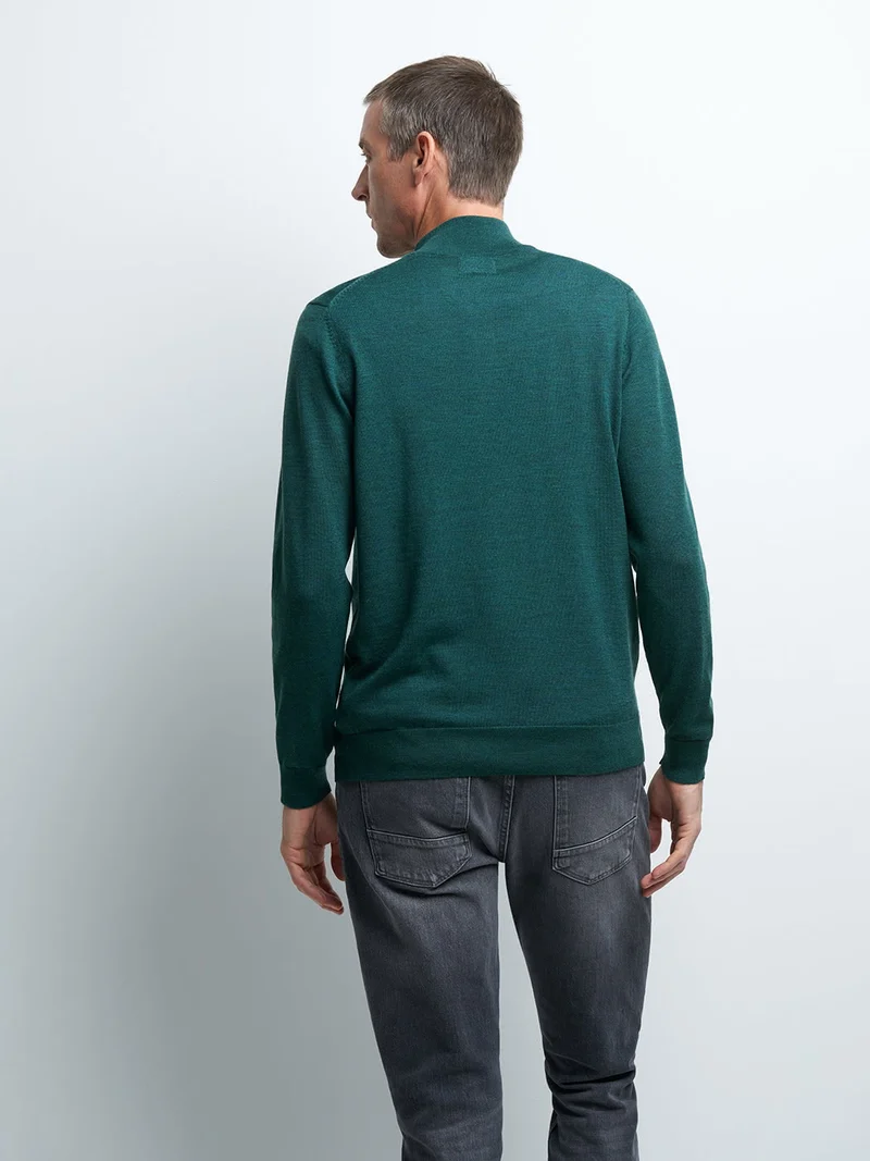 Pull col montant zippé en laine mérinos