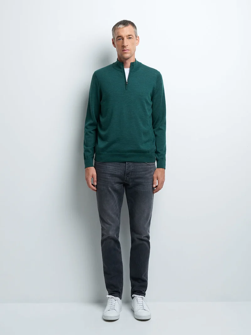 Pull col montant zippé en laine mérinos