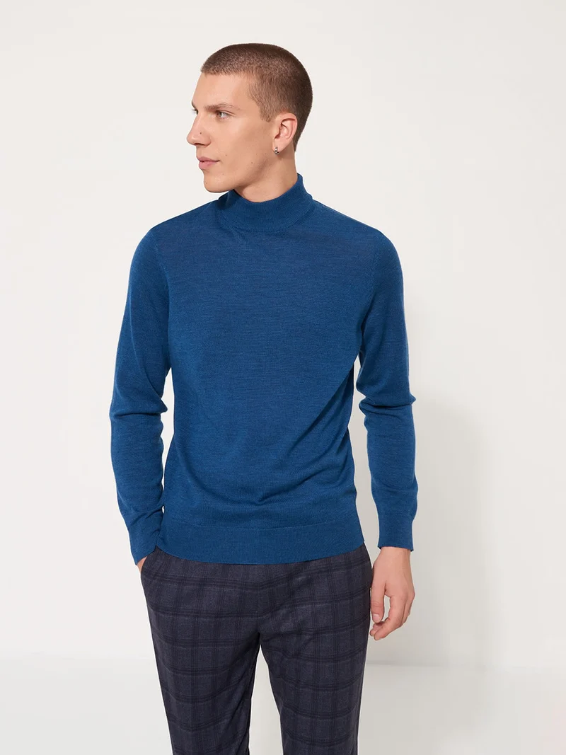 Pull col cheminé en Laine Mérinos