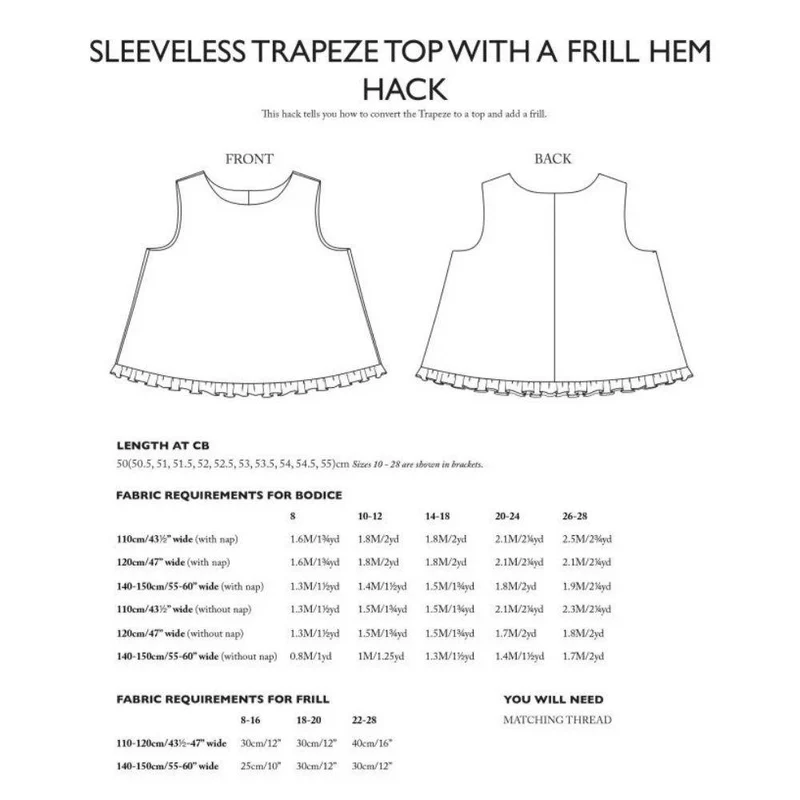 PATRON DE COUTURE PDF | Ajouts pour le patron Trapeze | Merchant & Mills | UK 20–28