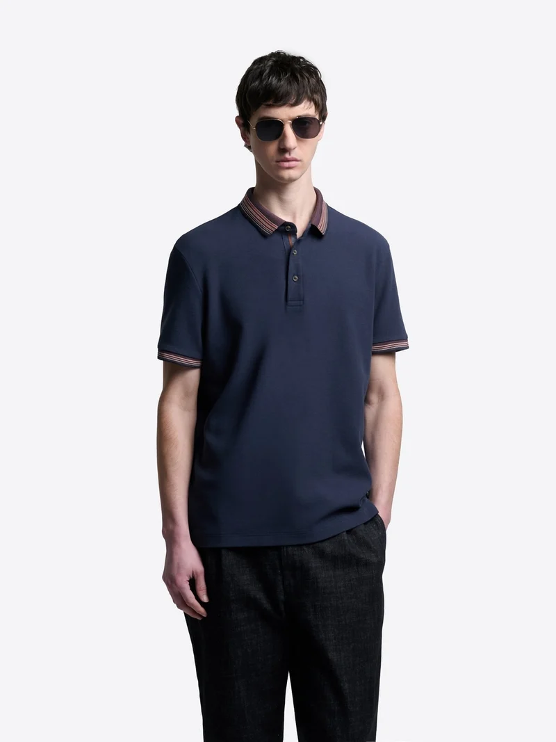 Polo col rayé en coton
