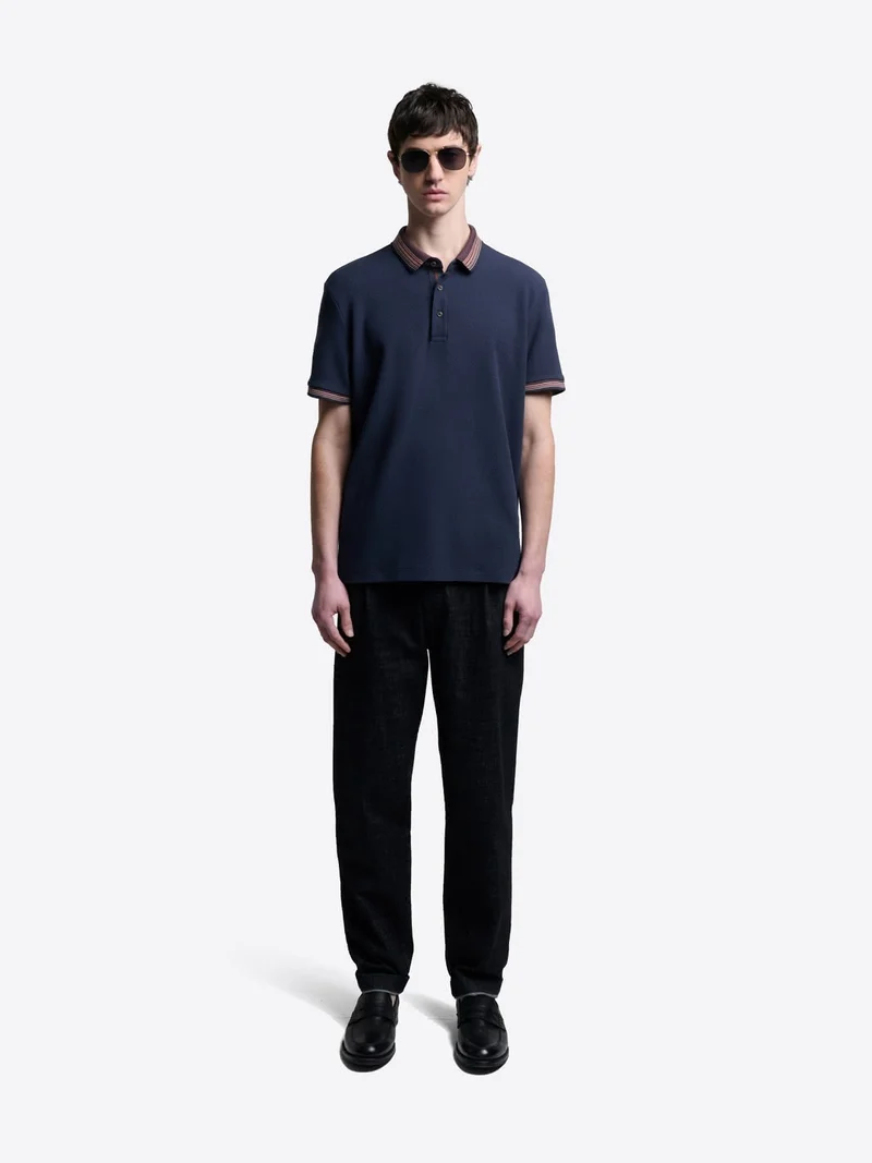 Polo col rayé en coton