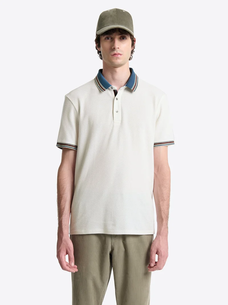 Polo col rayé en coton