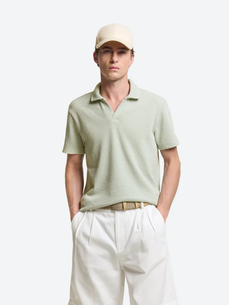 Polo col ouvert en coton
