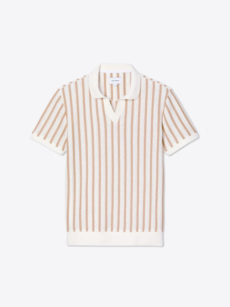 Polo col ouvert en maille rayée