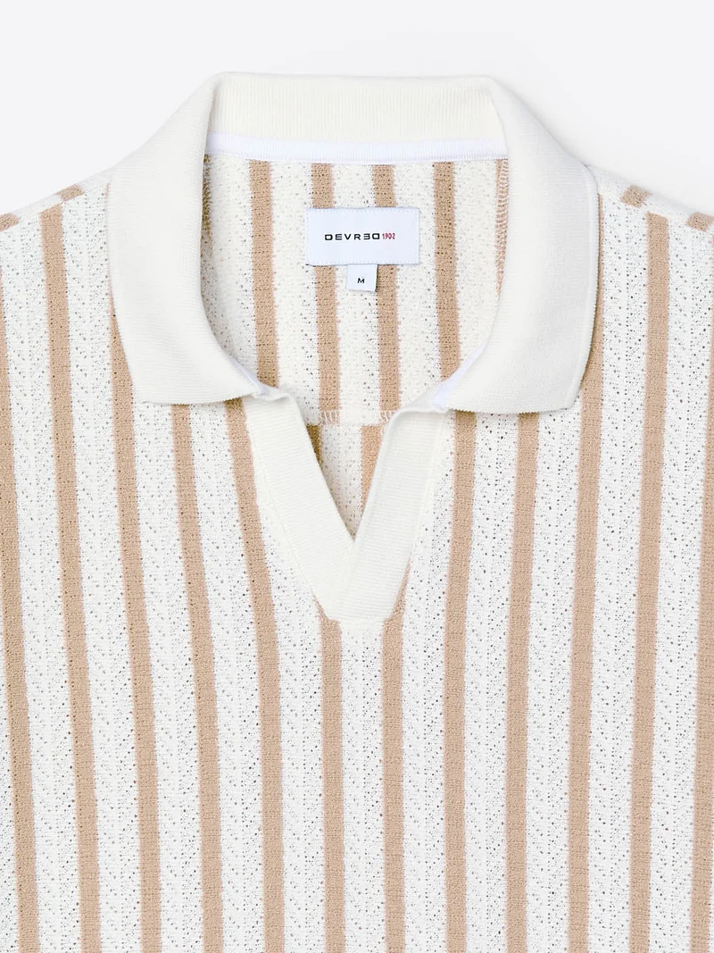 Polo col ouvert en maille rayée