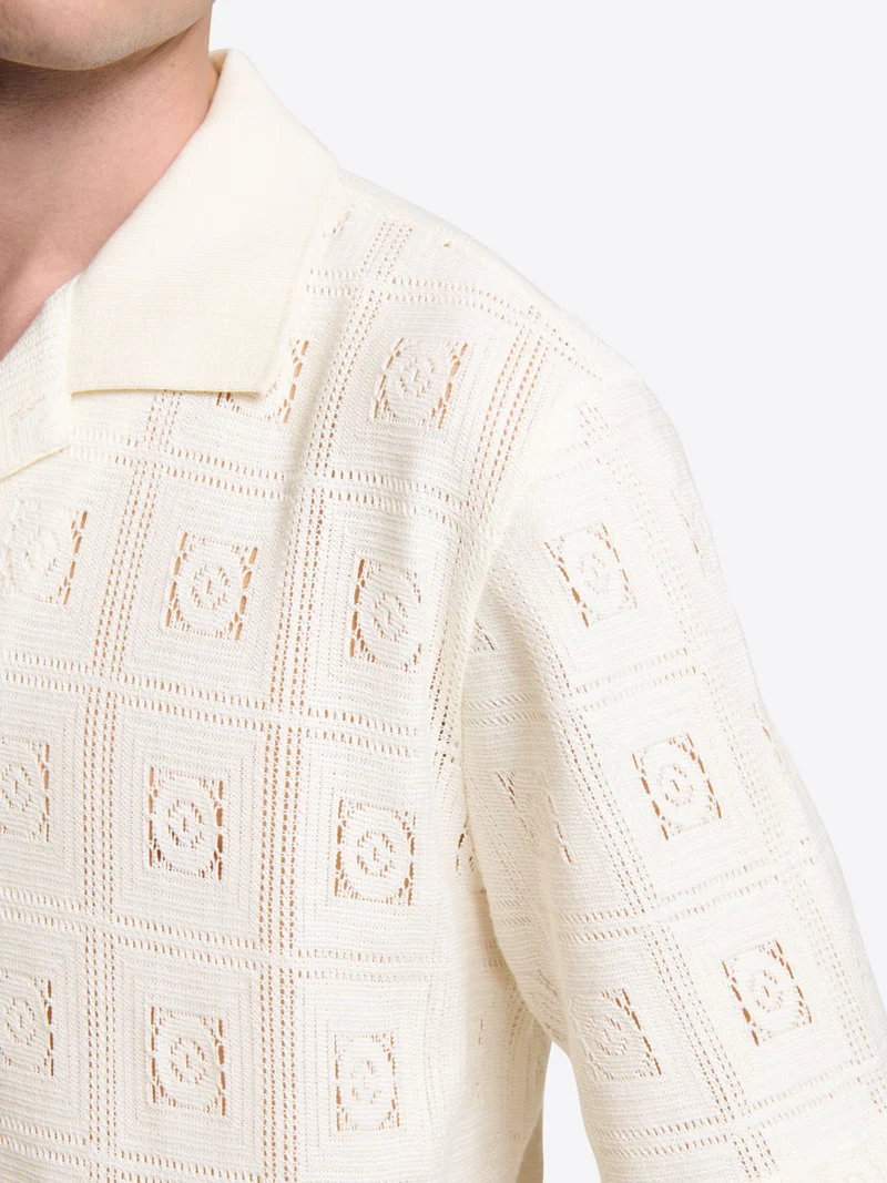 Polo col boutonné en maille crochet