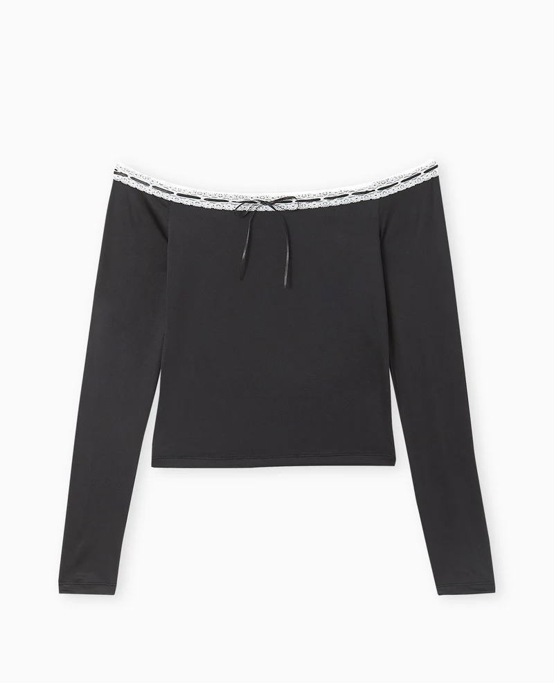 Top encolure Bardot avec noeud contrasté