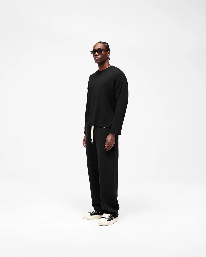 Initial Sheer Rib Long Sleeve T-Shirt - Jet Black