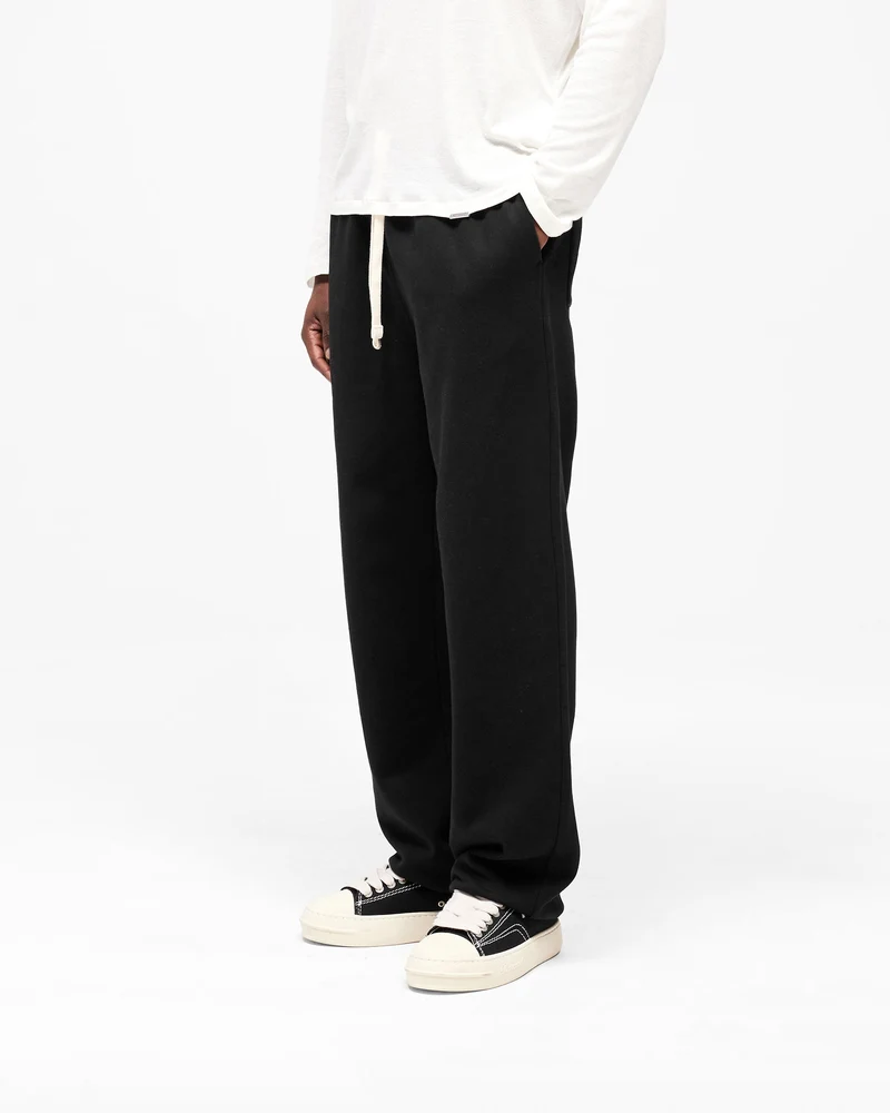 Initial Wide Leg Cuffed Sweatpant - Jet Black
