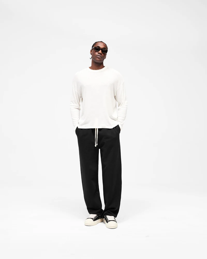 Initial Wide Leg Cuffed Sweatpant - Jet Black